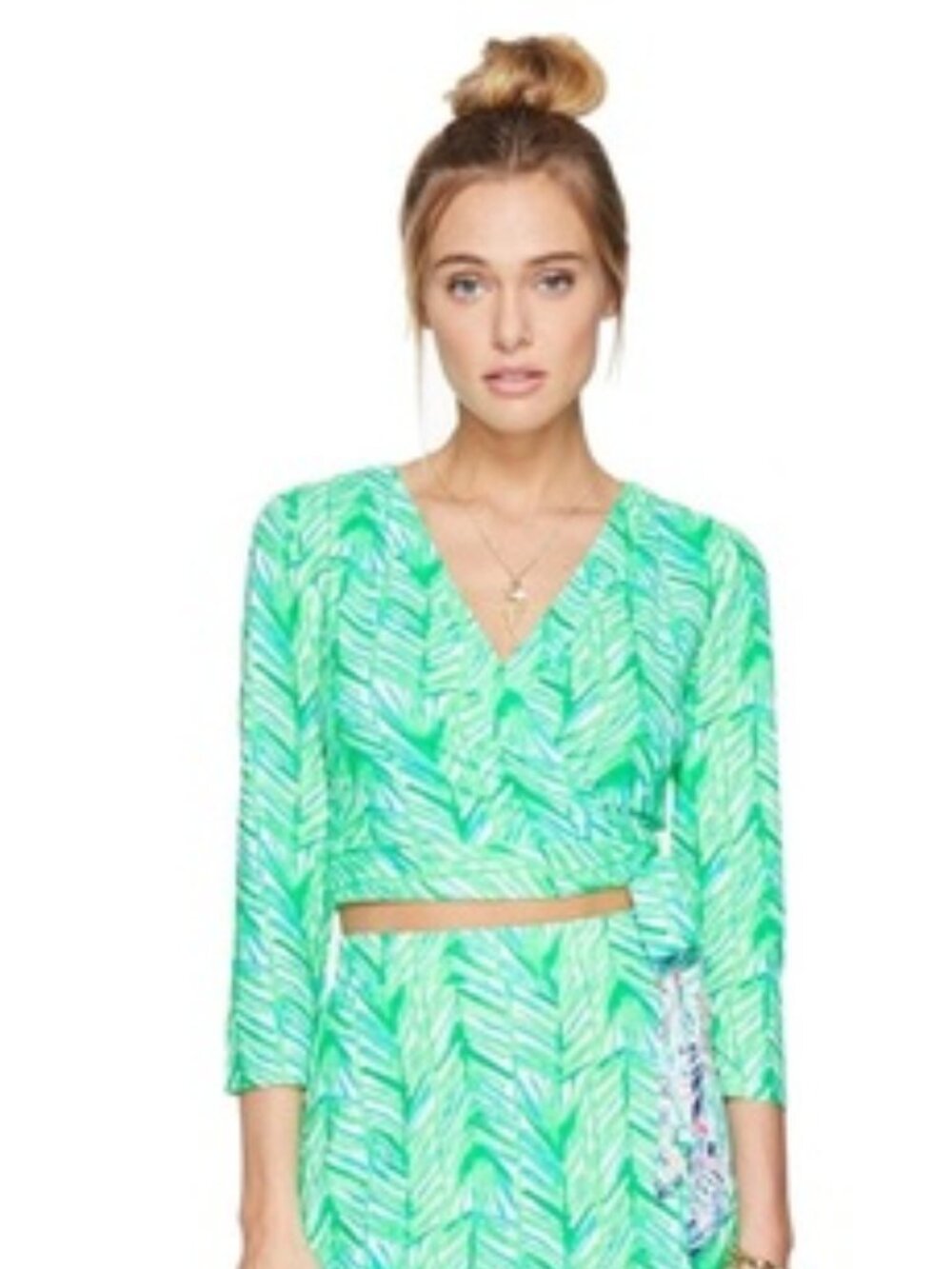 Lilly Pulitzer Green Tropical Palm Print Wrap Style Crop Top Size Medium
